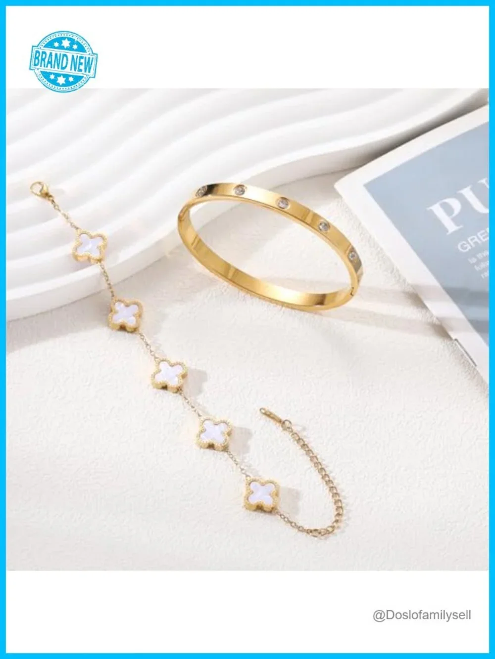 18K Gold Plated Clover Bracelet Love Bangle Set Stackable Friendship Bracelet
